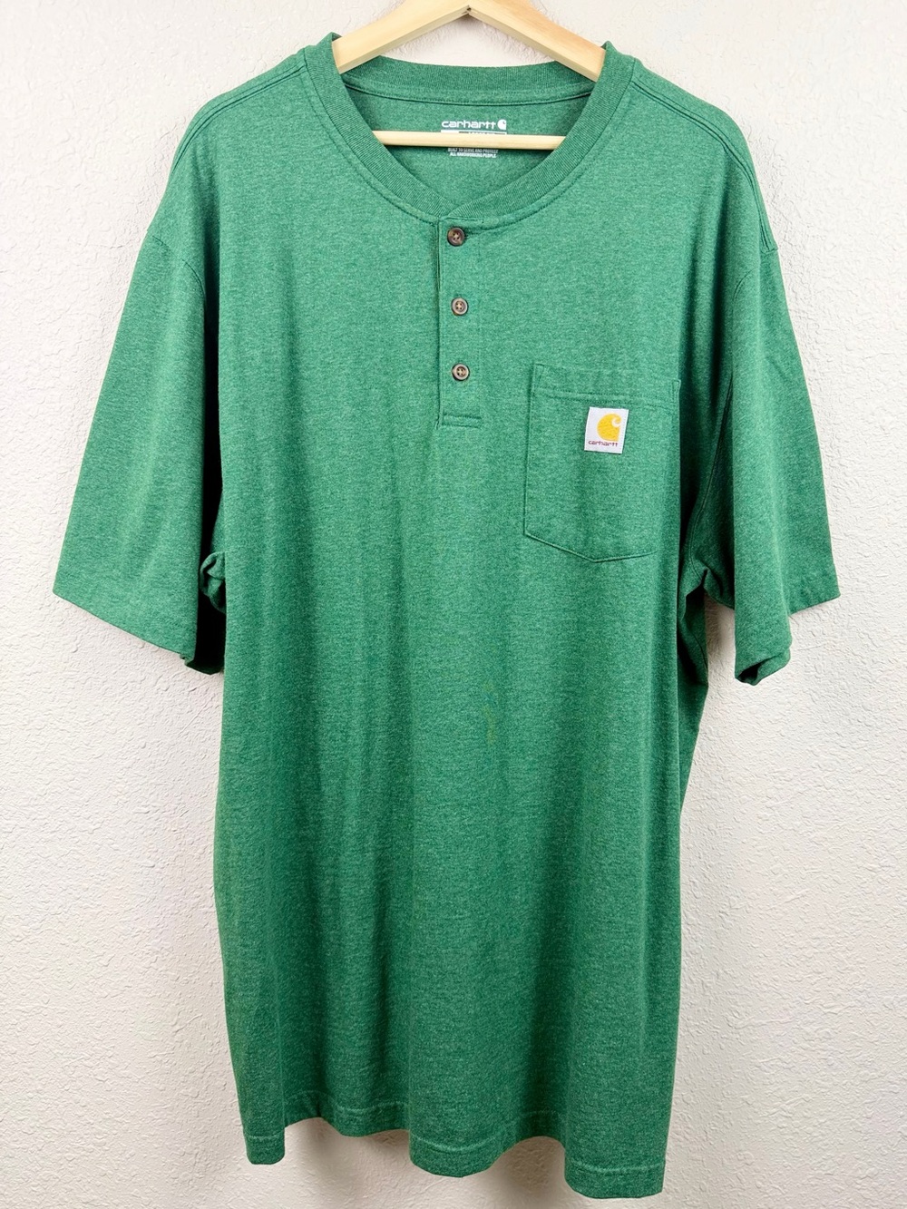 Carhartt Men’s XL Tall Green Henley Pocket T-Shirt Loose Fit Workwear Tee
